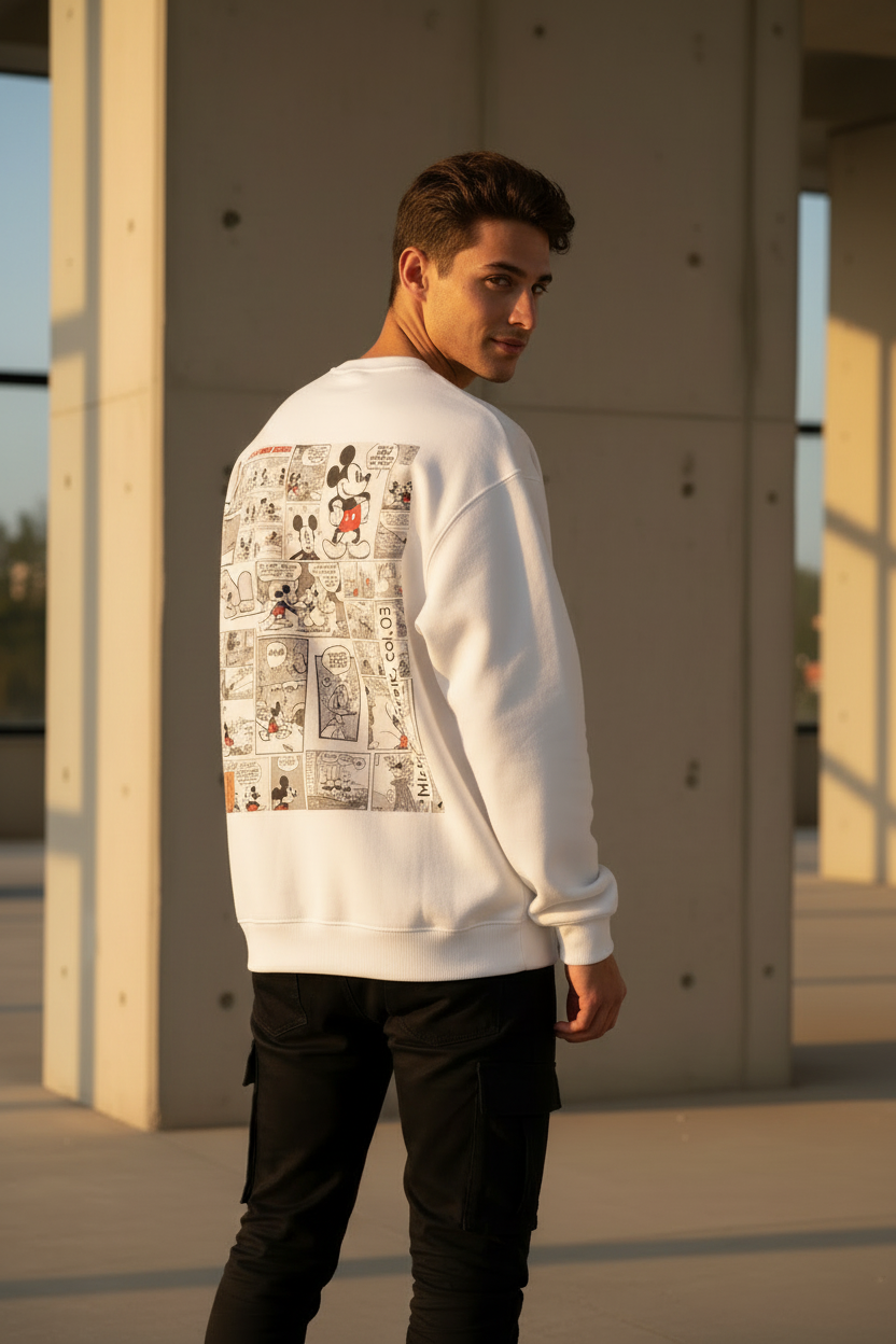 Mickey Mouse Vintage Comic Strip Oversized Sweatshirt - 400 GSM Heavyweight Crewneck