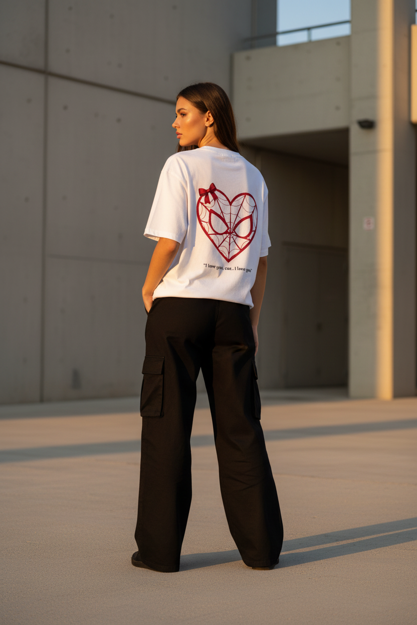 Women's Spiderman Heart Back-Print Oversized T-Shirt | 240 GSM Heavyweight Cotton