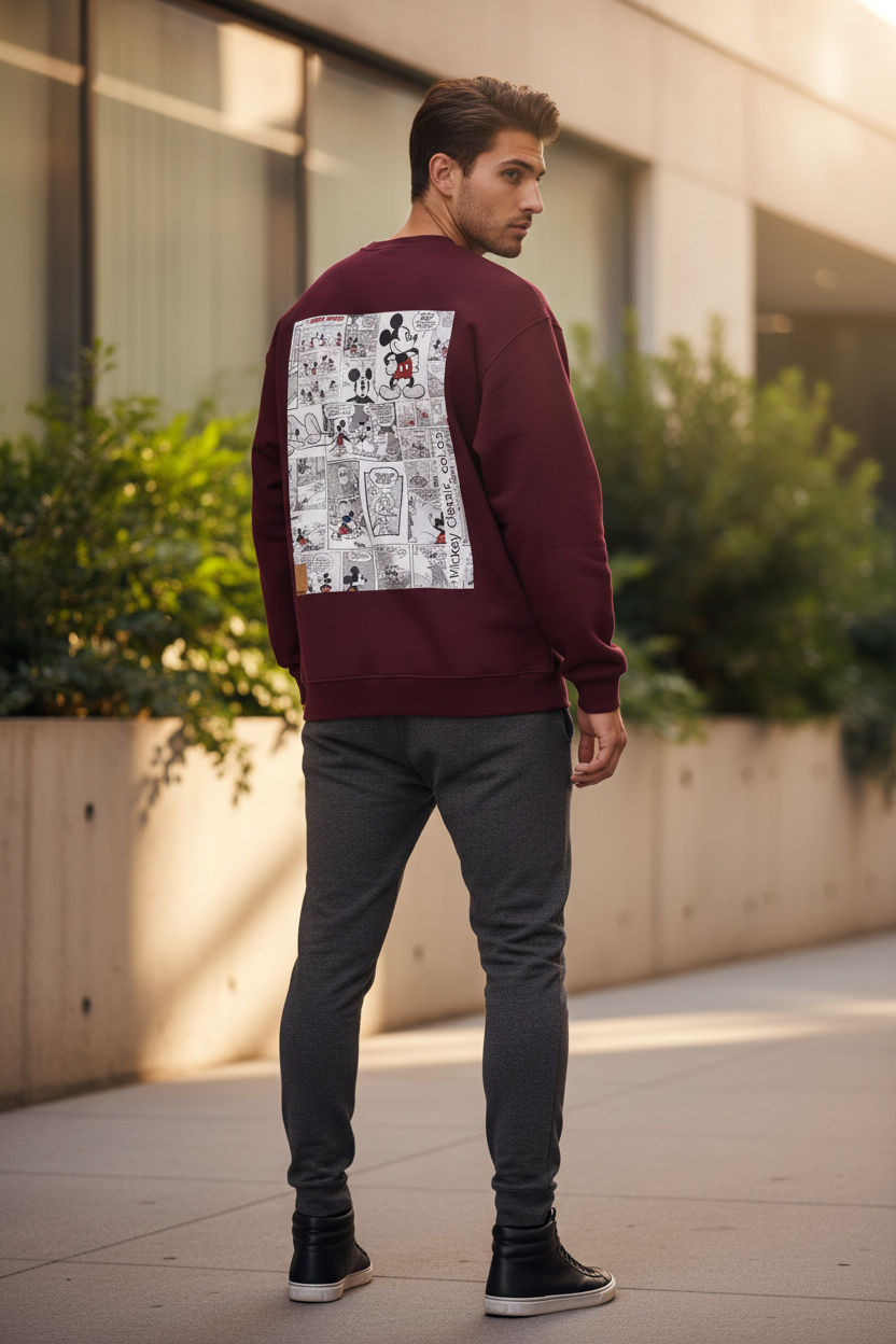 Mickey Mouse Vintage Comic Strip Oversized Sweatshirt - 400 GSM Heavyweight Crewneck