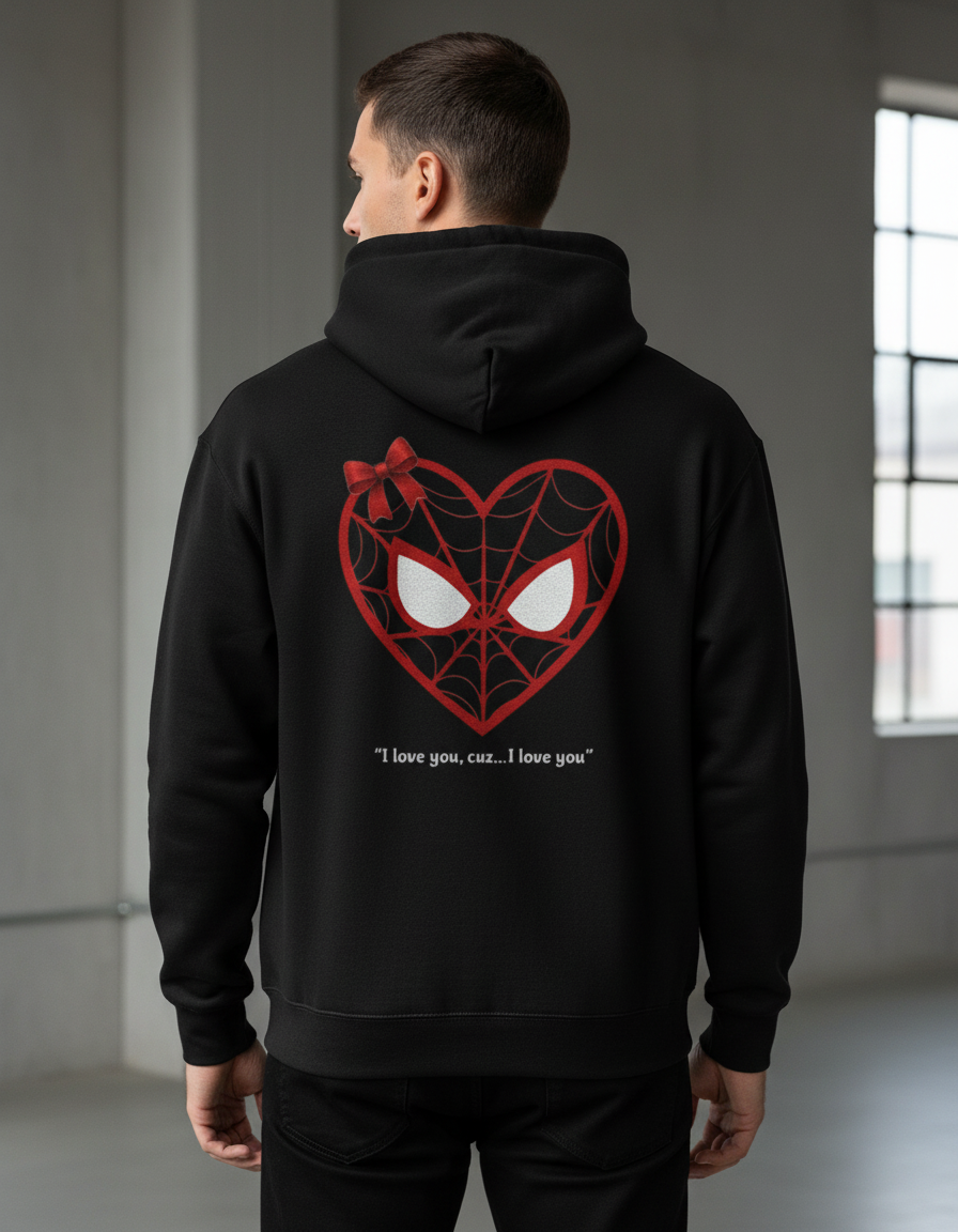 Spider Heart Regular Fit Fleece Love Quote Hoodie