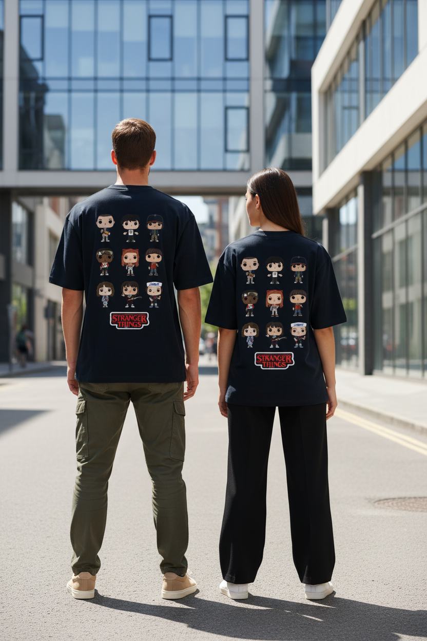 Stranger Things Pop! Characters Back-Print Oversized T-Shirt | 240 GSM Heavyweight Cotton