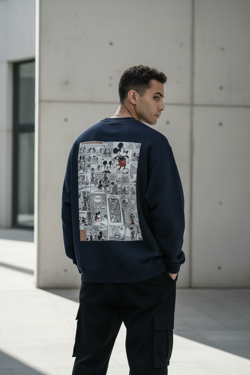 Mickey Mouse Vintage Comic Strip Oversized Sweatshirt - 400 GSM Heavyweight Crewneck