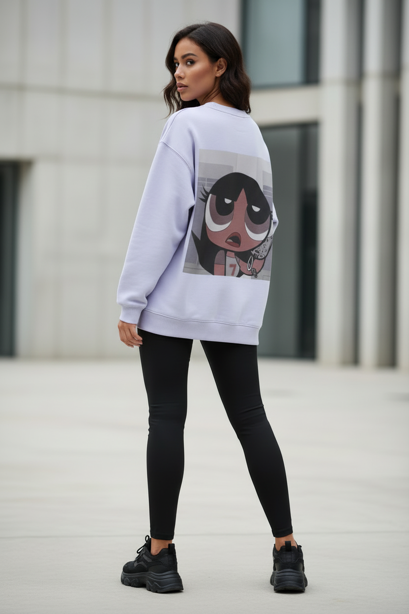 Retro Aesthetic Graphic Crewneck - Heavyweight Oversized Sweatshirt for Girls