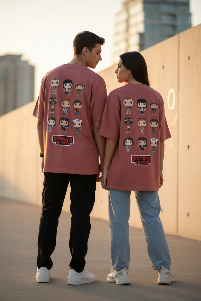 Stranger Things Pop! Characters Back-Print Oversized T-Shirt | 240 GSM Heavyweight Cotton
