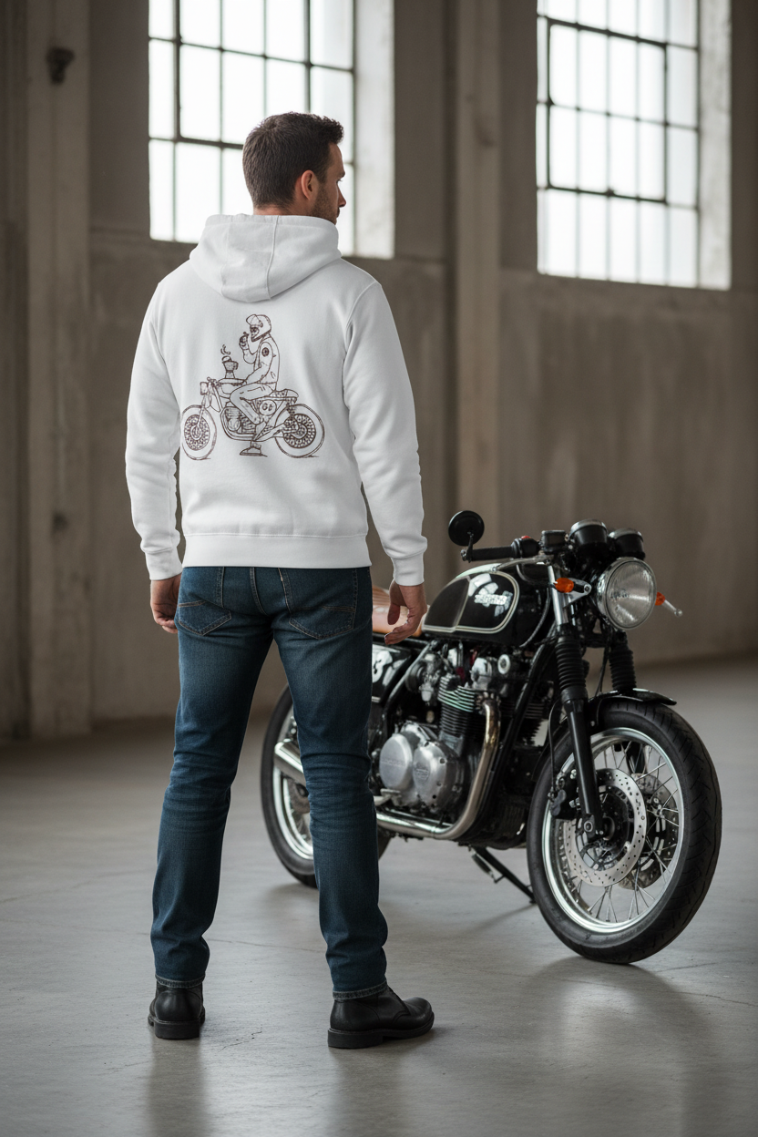 Vintage Motorcycle Biker Zip-Up Hoodie - 400 GSM Heavyweight Cotton - Unisex