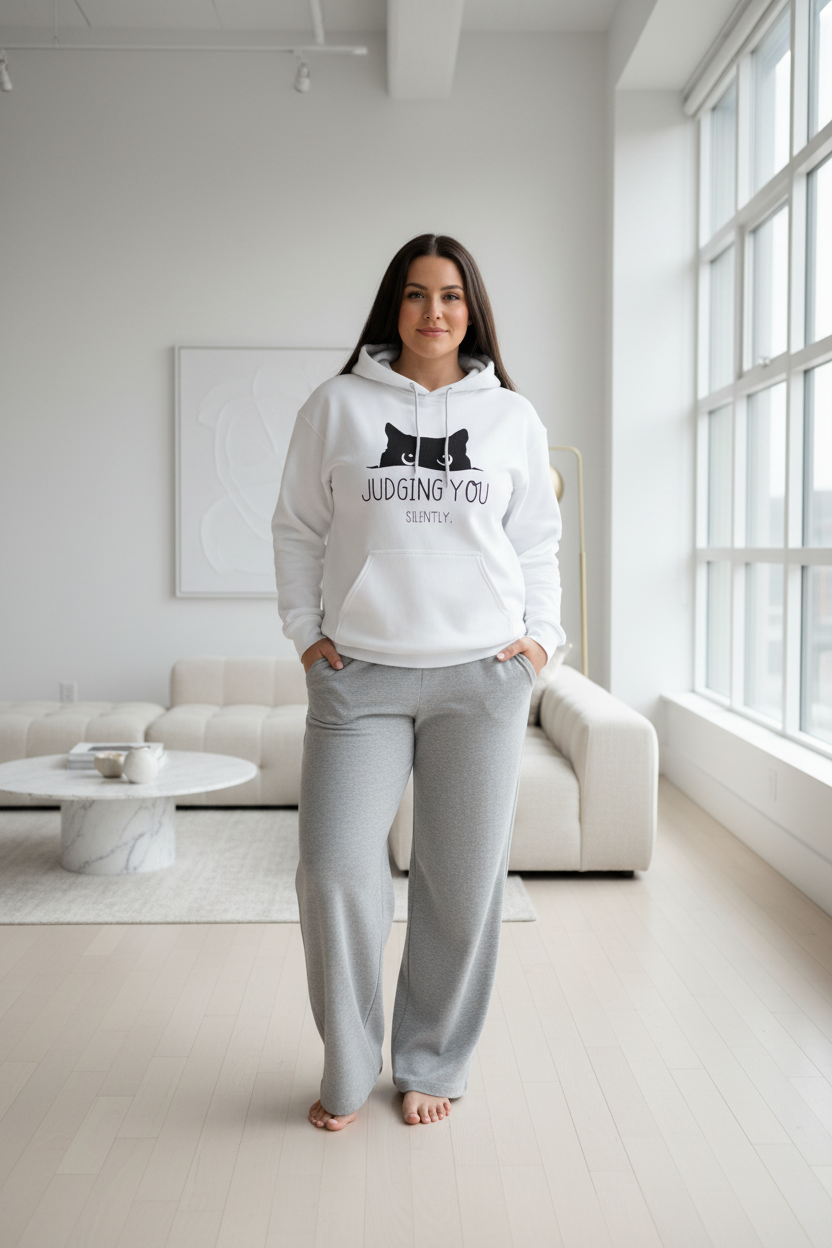 Women's "Judging You Silently" Cat Hoodie - 100% Cotton 300 GSM Fleece