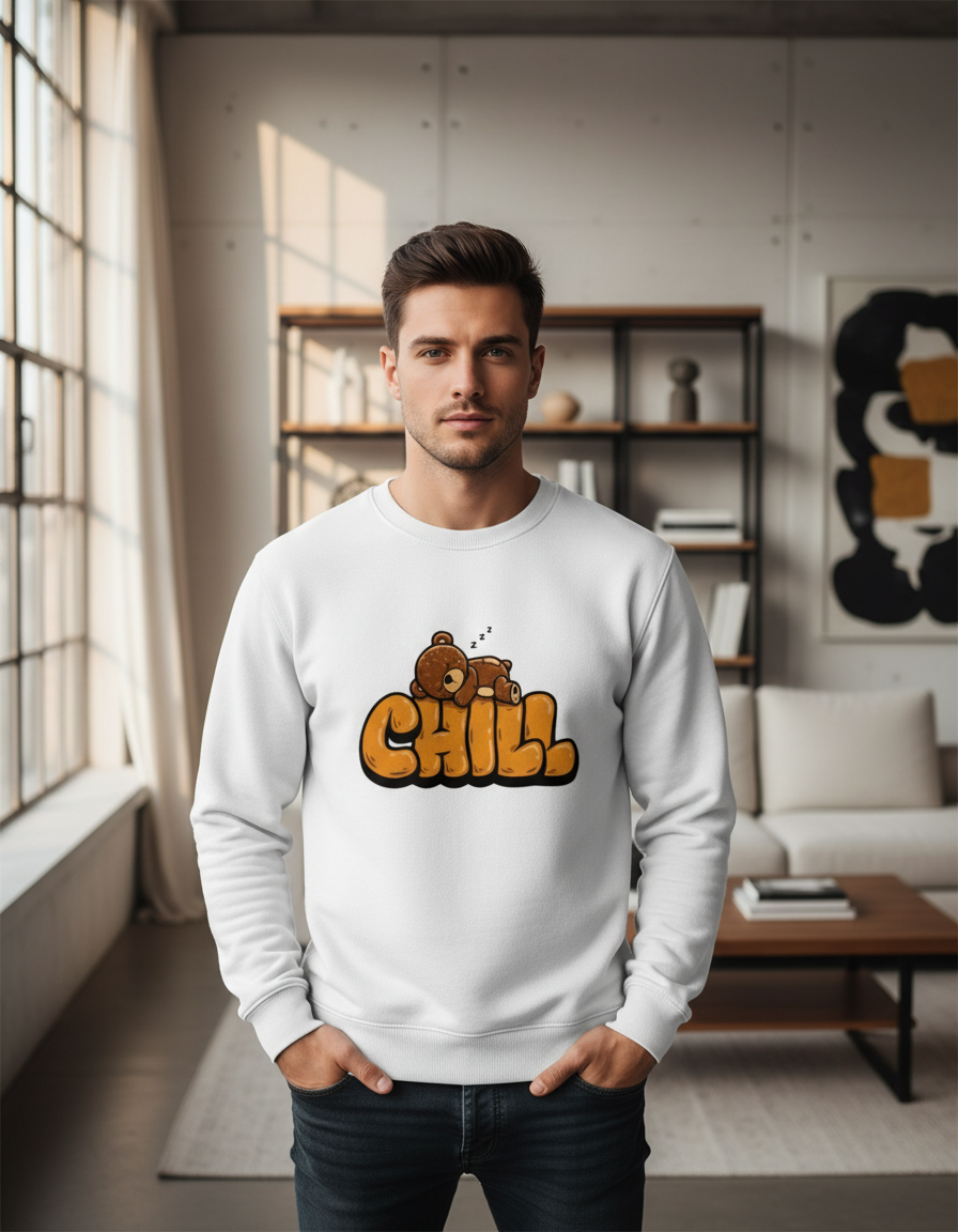 "CHILL" Teddy Bear Graphic Sweatshirt | Cozy 300 GSM Heavyweight Fleece