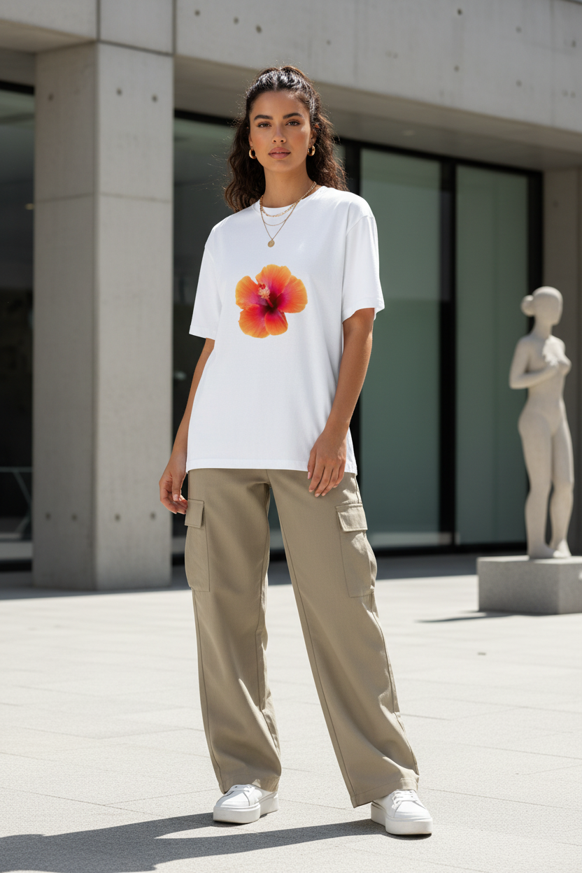 Women’s Hibiscus Floral Oversized T-Shirt - Heavyweight 240 GSM Premium Cotton