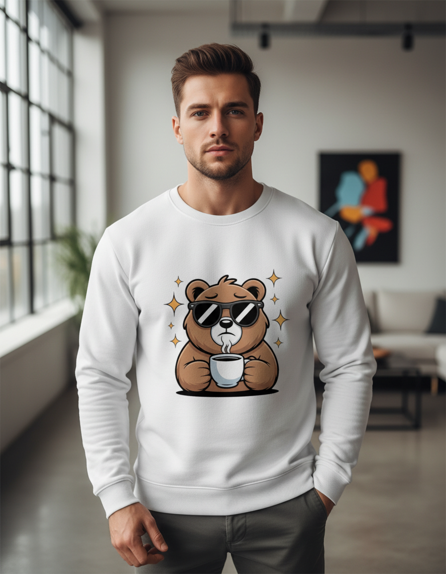Coffee Bear Graphic Sweatshirt | Unbothered Caffeine Lover 300 GSM Fleece