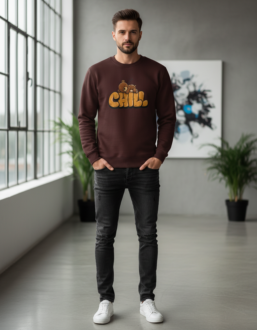 "CHILL" Teddy Bear Graphic Sweatshirt | Cozy 300 GSM Heavyweight Fleece