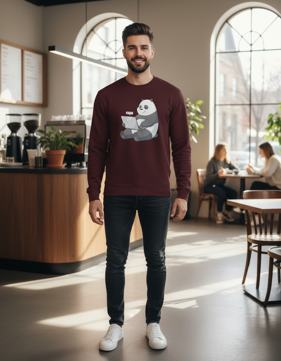 WFH Panda Graphic Sweatshirt | Remote Work Tech Humor 300 GSM Cotton Fleece