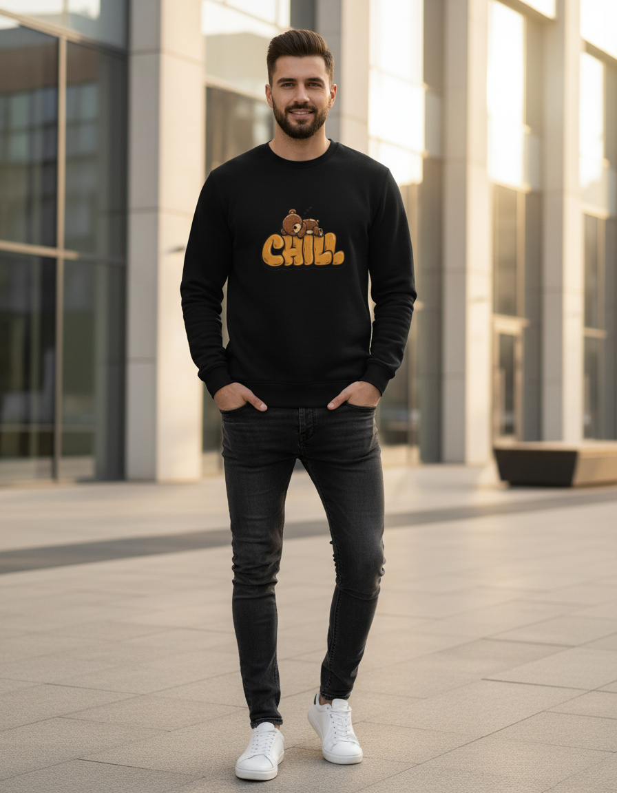"CHILL" Teddy Bear Graphic Sweatshirt | Cozy 300 GSM Heavyweight Fleece