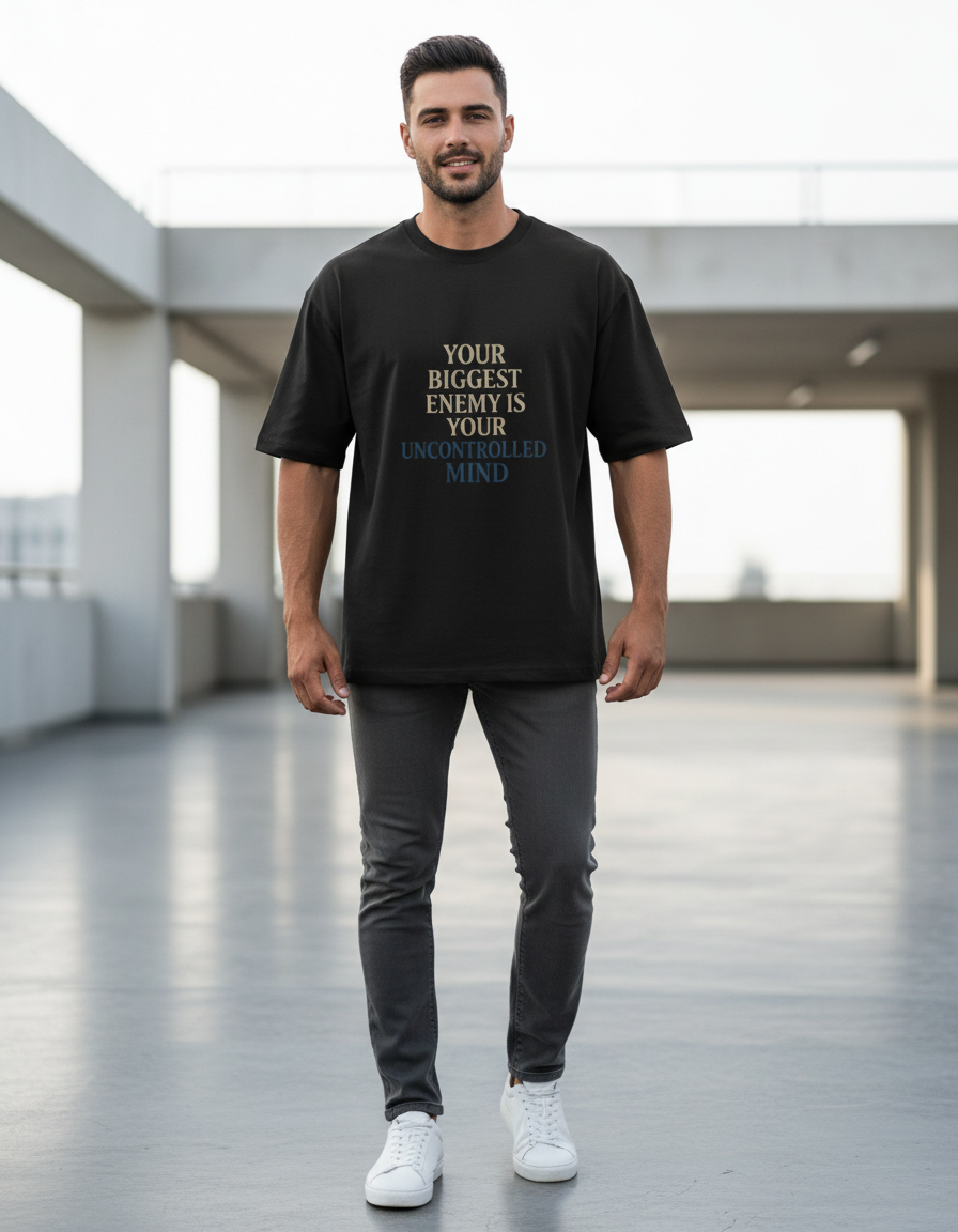Motivational Quote Oversized T-Shirt - Uncontrolled Mind Enemy