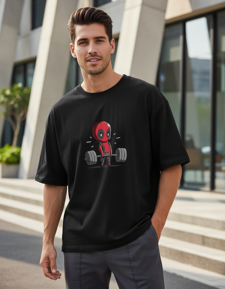 Oversized Chibi Deadpool Deadlift T-Shirt | Gym & Comic Streetwear