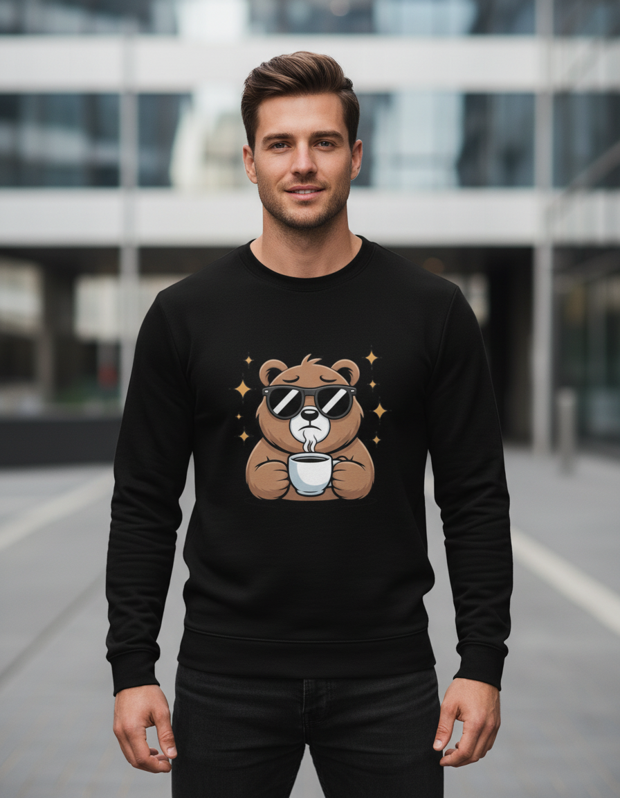 Coffee Bear Graphic Sweatshirt | Unbothered Caffeine Lover 300 GSM Fleece