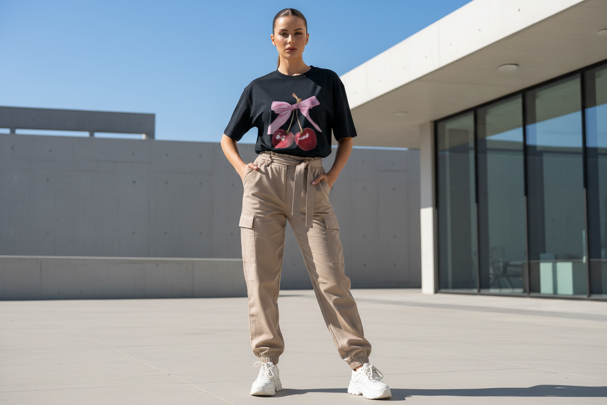 R27 Cherry Bow Oversized T-Shirt - Heavyweight 240 GSM 100% Cotton