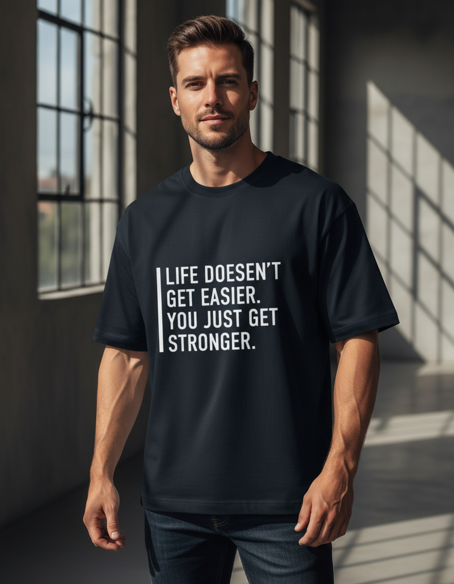 "Get Stronger" Motivational T-Shirt | Oversized 240 GSM Cotton Fitness Streetwear