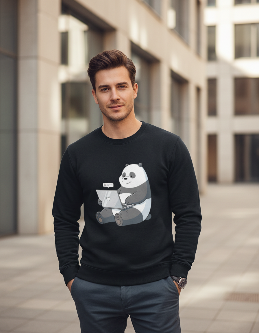 WFH Panda Graphic Sweatshirt | Remote Work Tech Humor 300 GSM Cotton Fleece