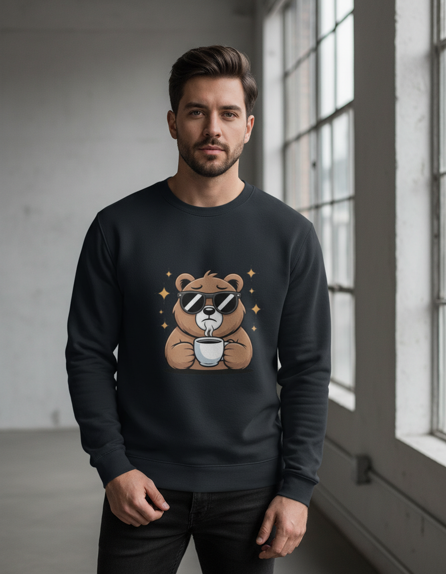 Coffee Bear Graphic Sweatshirt | Unbothered Caffeine Lover 300 GSM Fleece