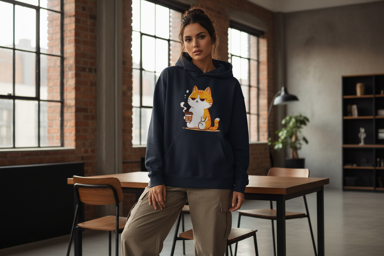 Grumpy Cat Coffee Oversized Hoodie - 100% Cotton Heavyweight Streetwear