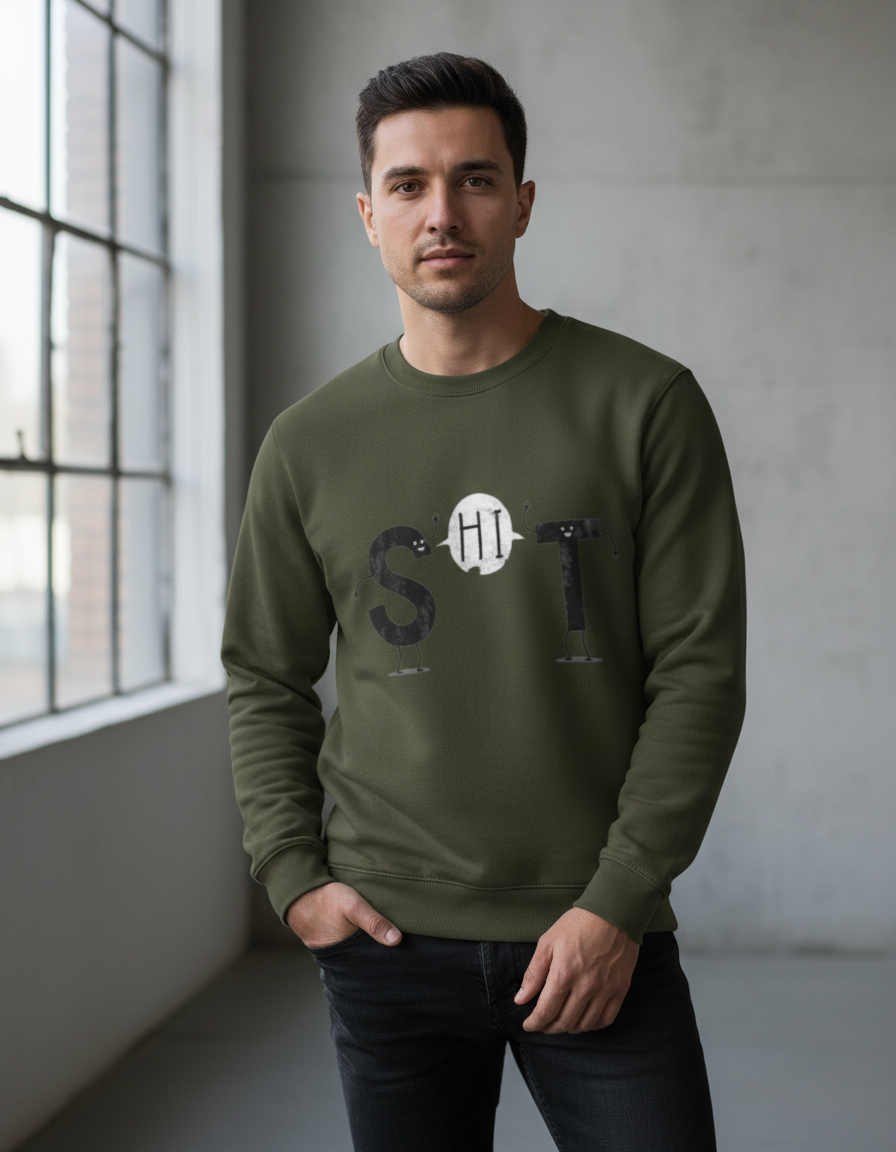 "S-HI-T" Greeting Graphic Sweatshirt | Funny Visual Pun 300 GSM Cotton Fleece