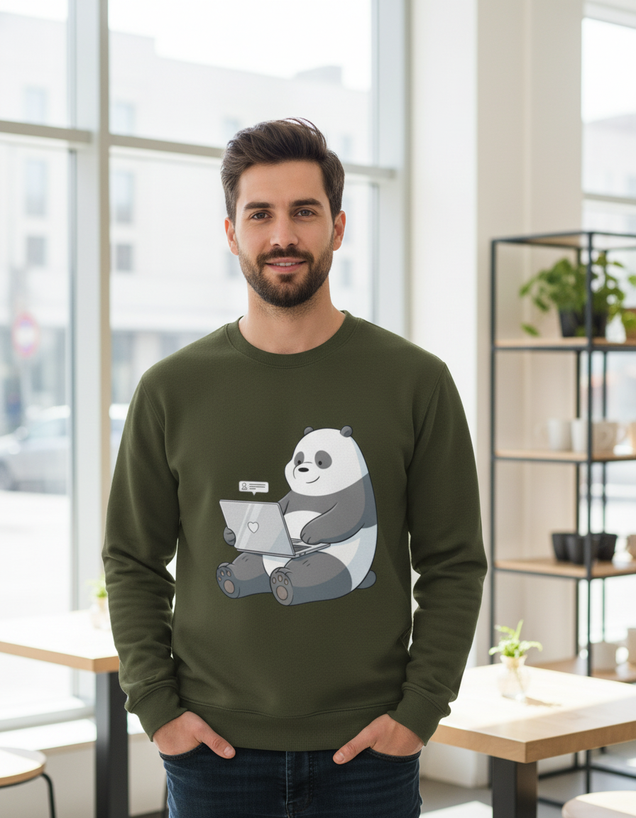 WFH Panda Graphic Sweatshirt | Remote Work Tech Humor 300 GSM Cotton Fleece