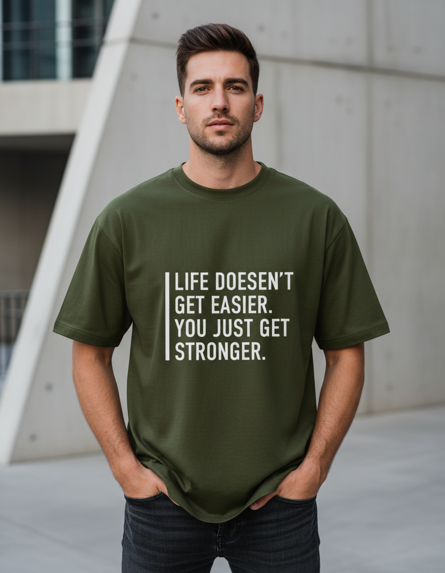 "Get Stronger" Motivational T-Shirt | Oversized 240 GSM Cotton Fitness Streetwear
