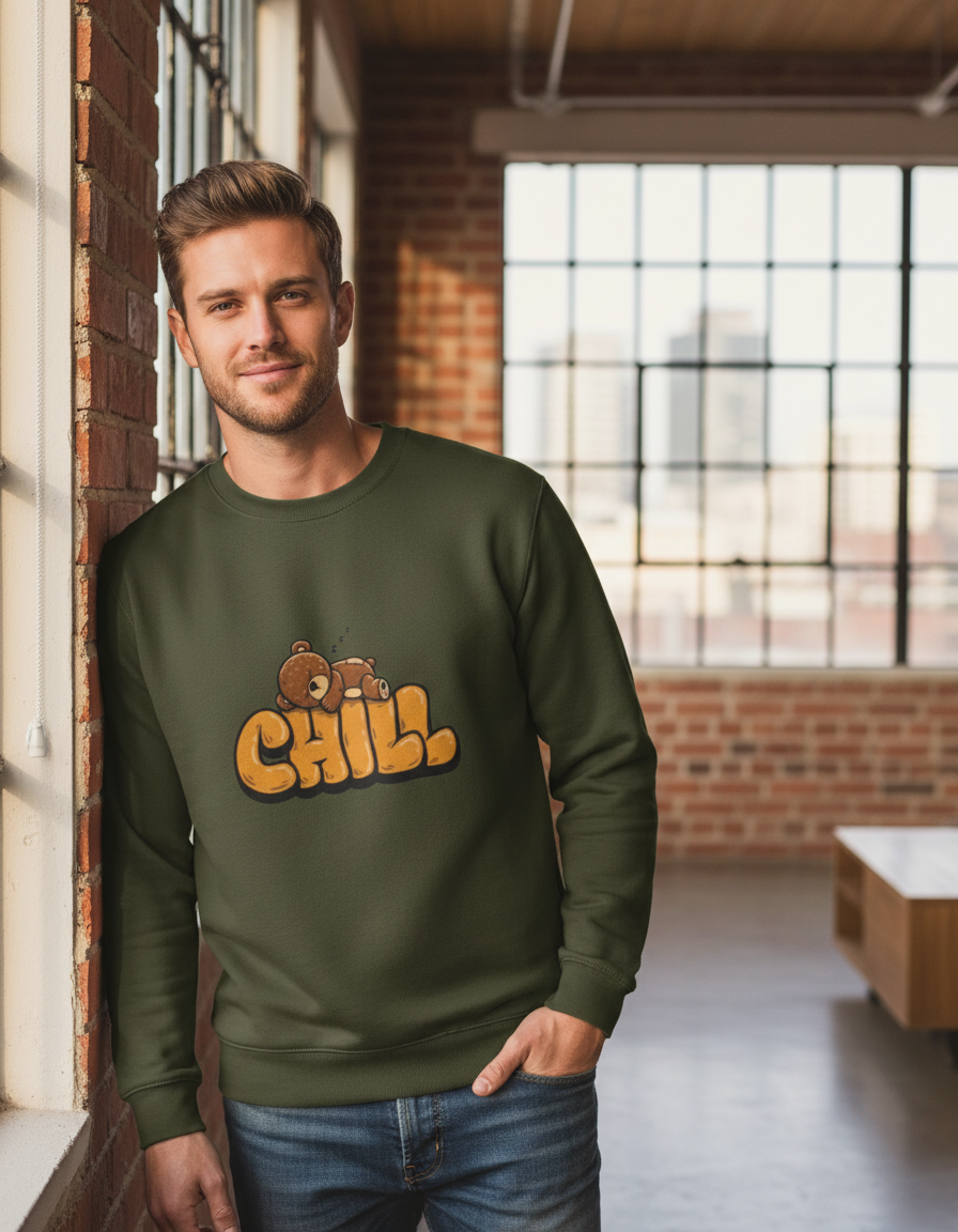 "CHILL" Teddy Bear Graphic Sweatshirt | Cozy 300 GSM Heavyweight Fleece