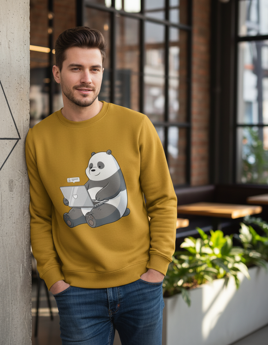 WFH Panda Graphic Sweatshirt | Remote Work Tech Humor 300 GSM Cotton Fleece