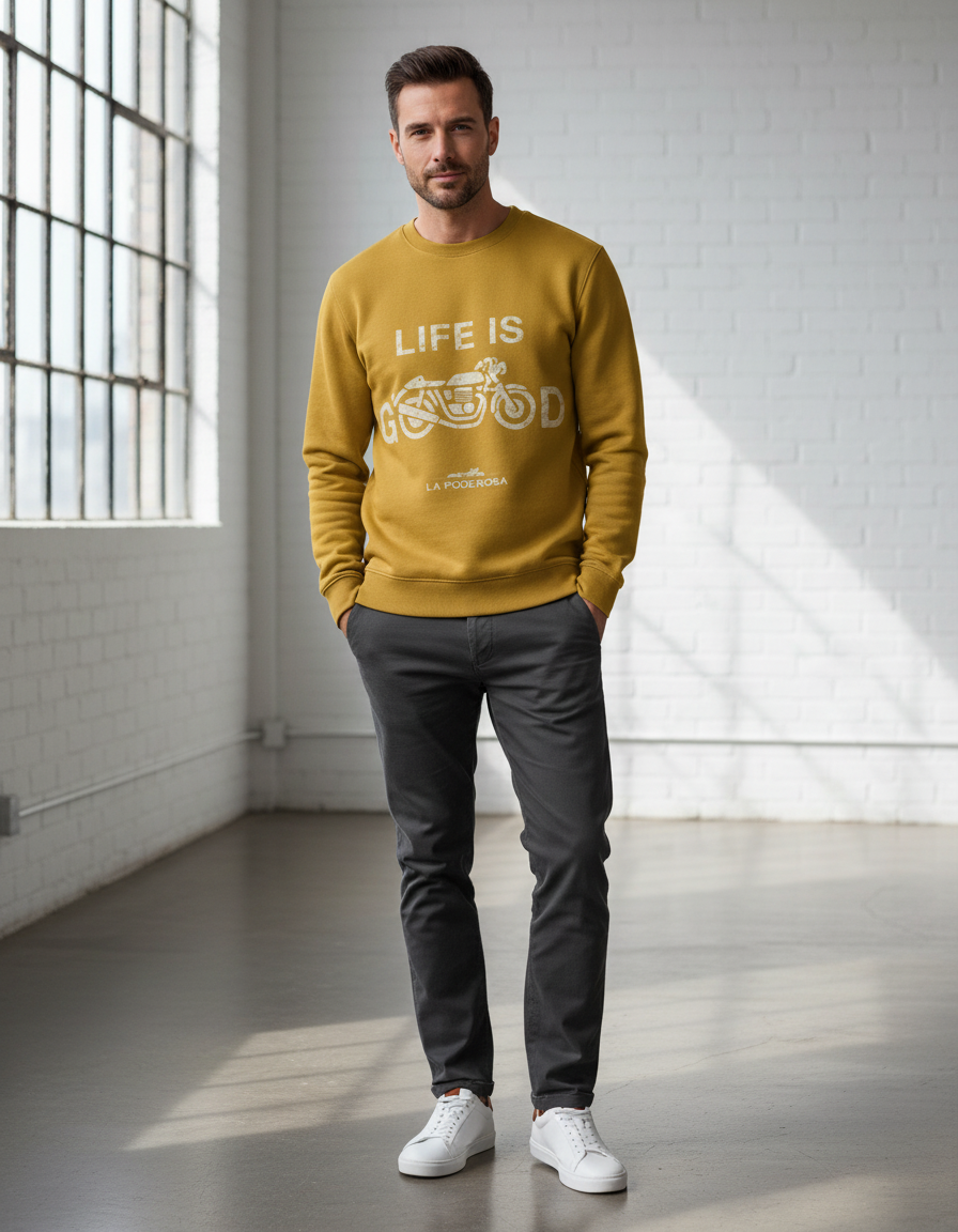 Vintage Motorcycle Graphic Sweatshirt | "LIFE IS G O O D" Biker 300 GSM Fleece