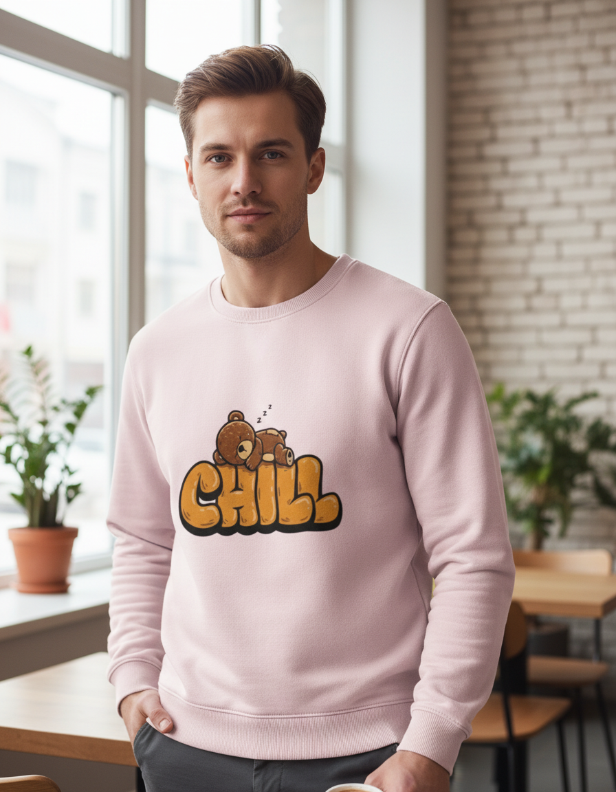 "CHILL" Teddy Bear Graphic Sweatshirt | Cozy 300 GSM Heavyweight Fleece