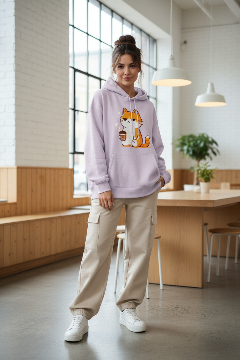 Grumpy Cat Coffee Oversized Hoodie - 100% Cotton Heavyweight Streetwear