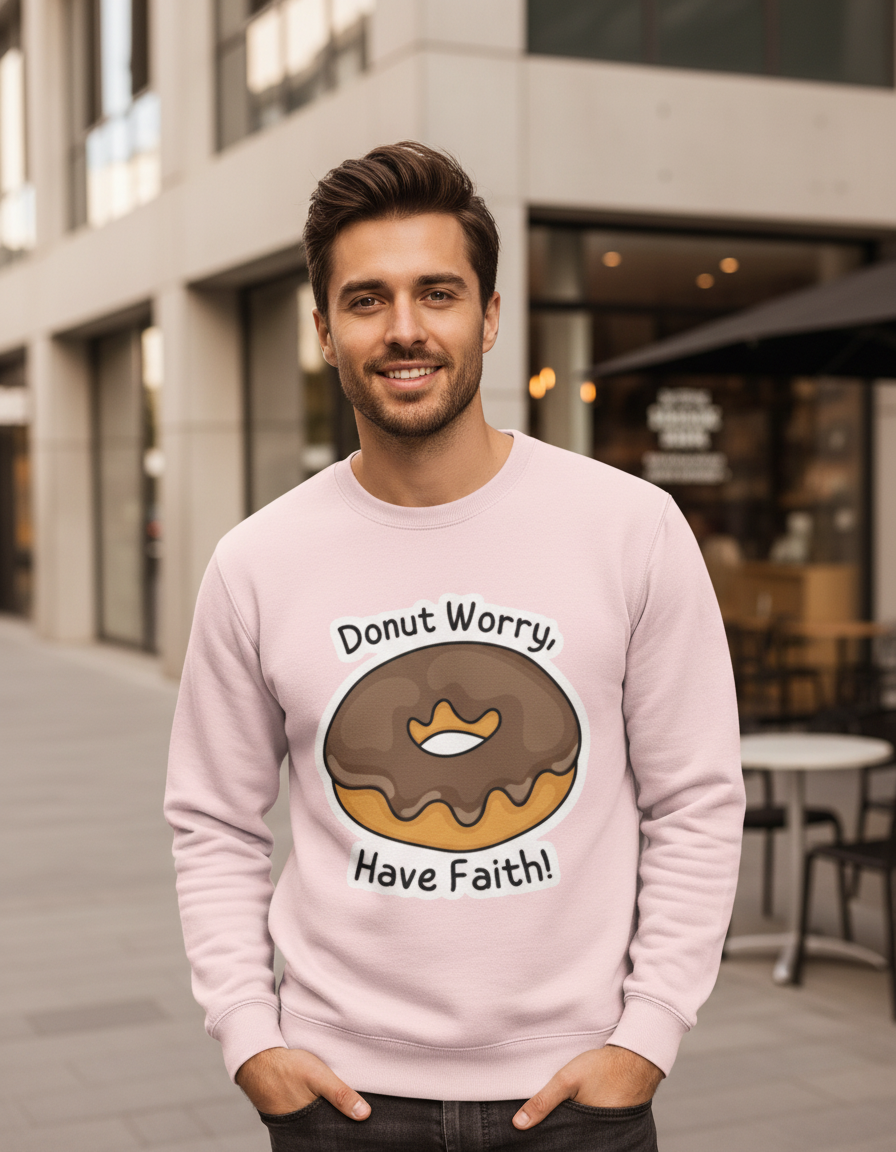 "Donut Worry" Funny Pun Sweatshirt | Motivational Food Graphic 300 GSM Fleece