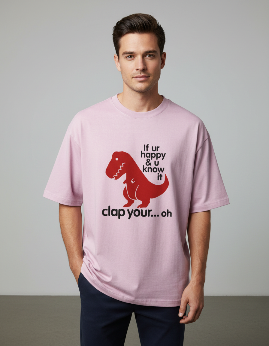 Funny T-Rex Clap Your Oh Oversized Cotton Graphic T-Shirt