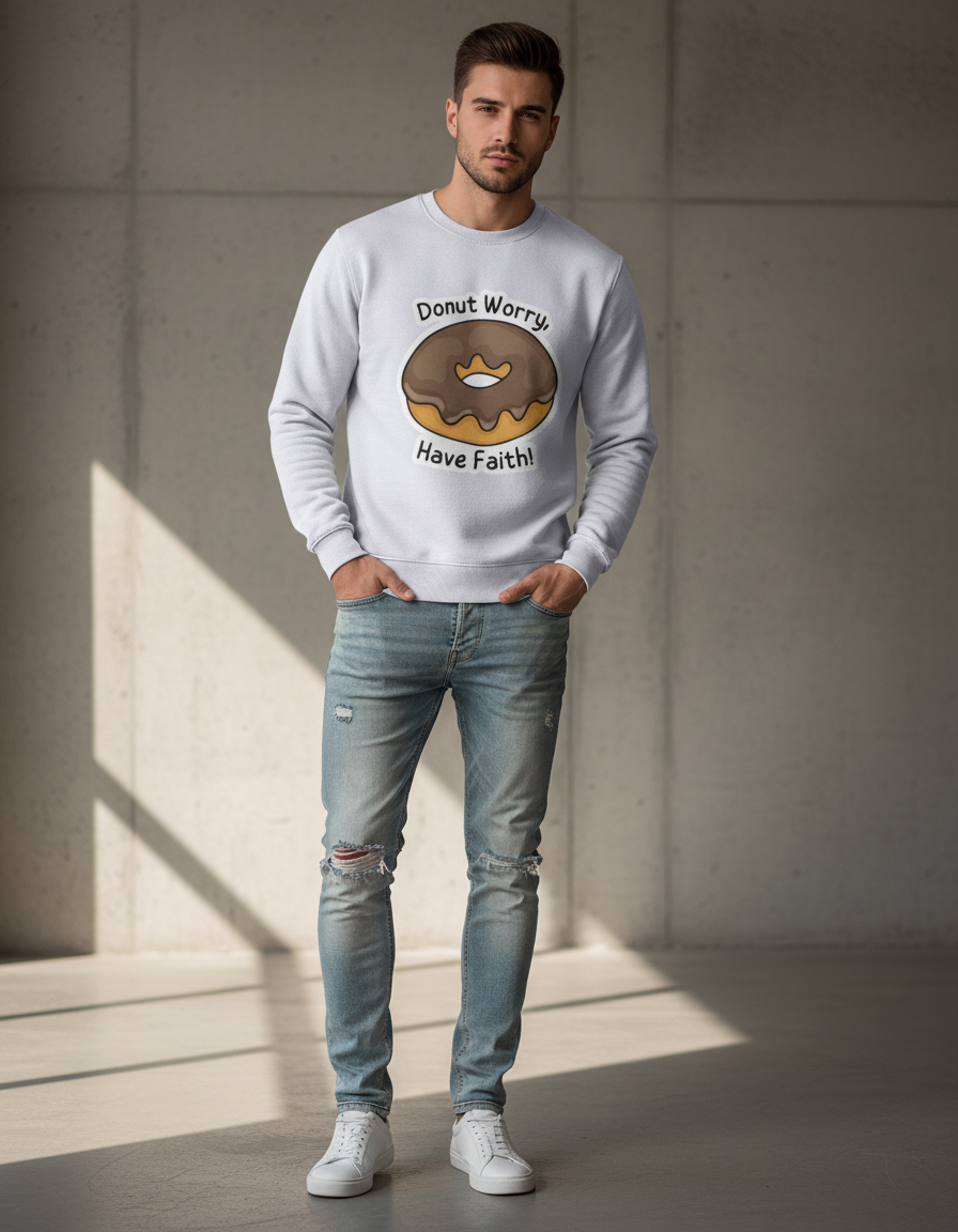 "Donut Worry" Funny Pun Sweatshirt | Motivational Food Graphic 300 GSM Fleece