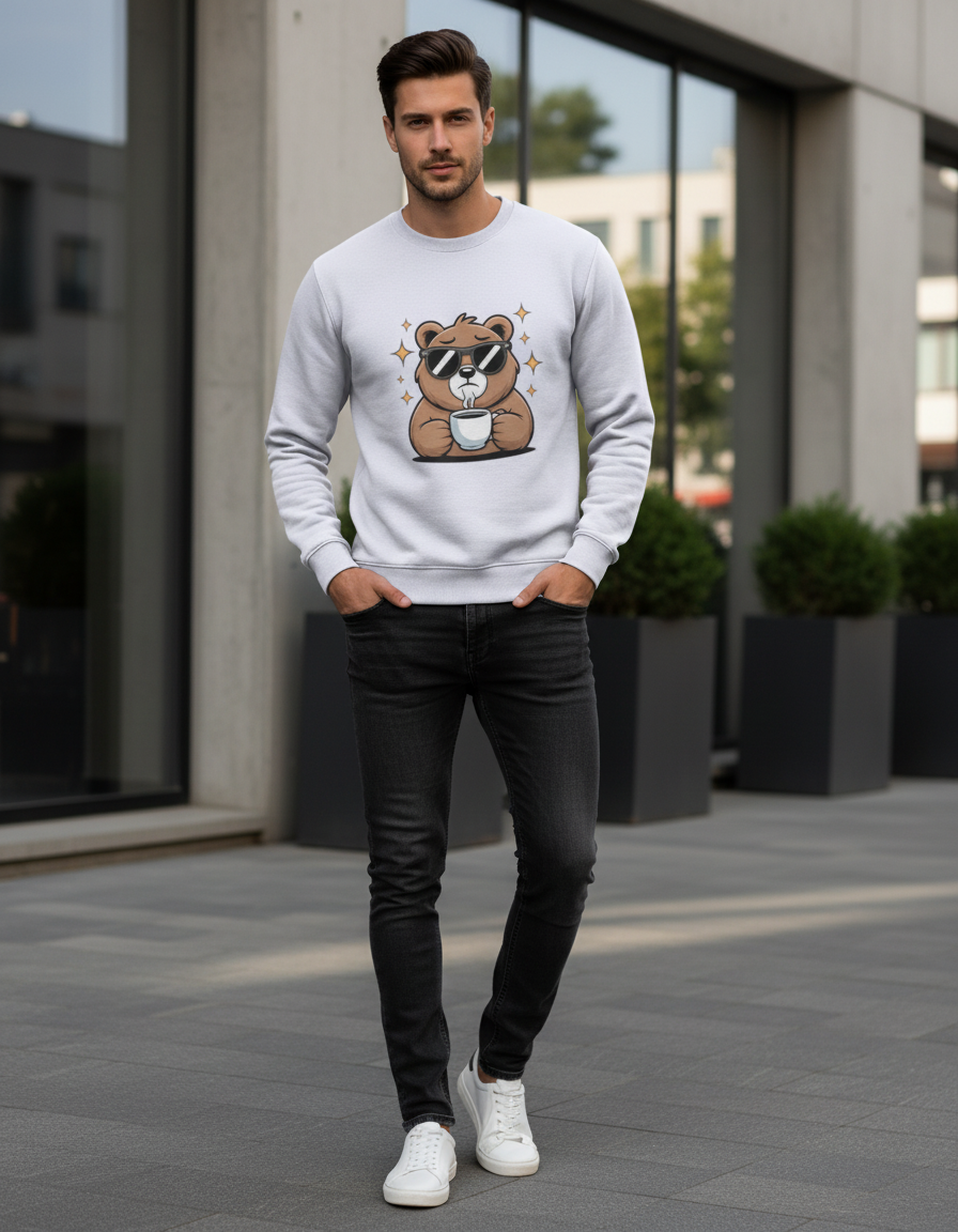 Coffee Bear Graphic Sweatshirt | Unbothered Caffeine Lover 300 GSM Fleece