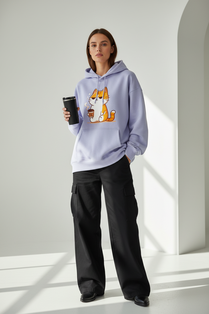 Grumpy Cat Coffee Oversized Hoodie - 100% Cotton Heavyweight Streetwear