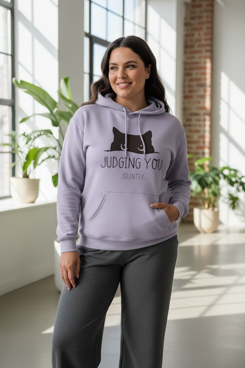Women's "Judging You Silently" Cat Hoodie - 100% Cotton 300 GSM Fleece
