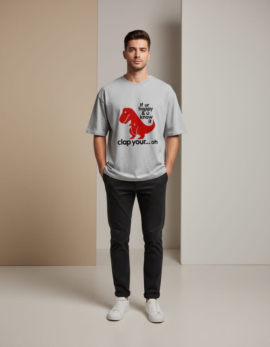 Funny T-Rex Clap Your Oh Oversized Cotton Graphic T-Shirt