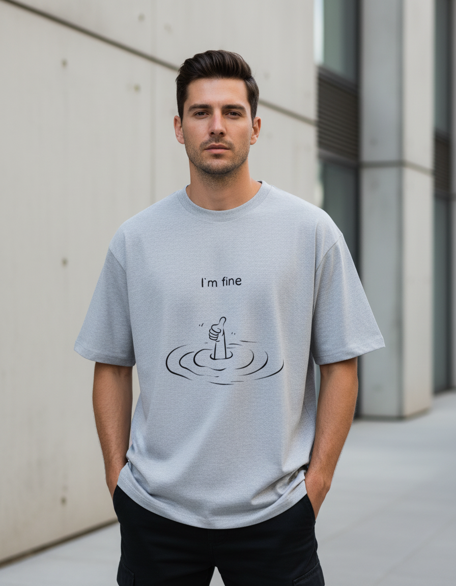 "I'm Fine" Dark Humor T-Shirt | Oversized Sarcastic Graphic 240 GSM Cotton