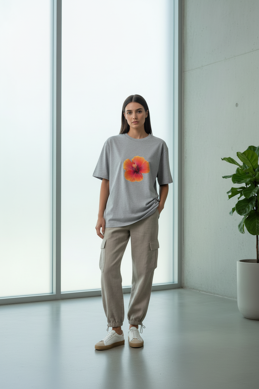 Women’s Hibiscus Floral Oversized T-Shirt - Heavyweight 240 GSM Premium Cotton