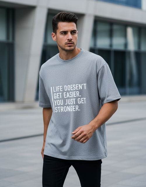 "Get Stronger" Motivational T-Shirt | Oversized 240 GSM Cotton Fitness Streetwear