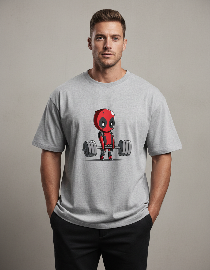 Oversized Chibi Deadpool Deadlift T-Shirt | Gym & Comic Streetwear
