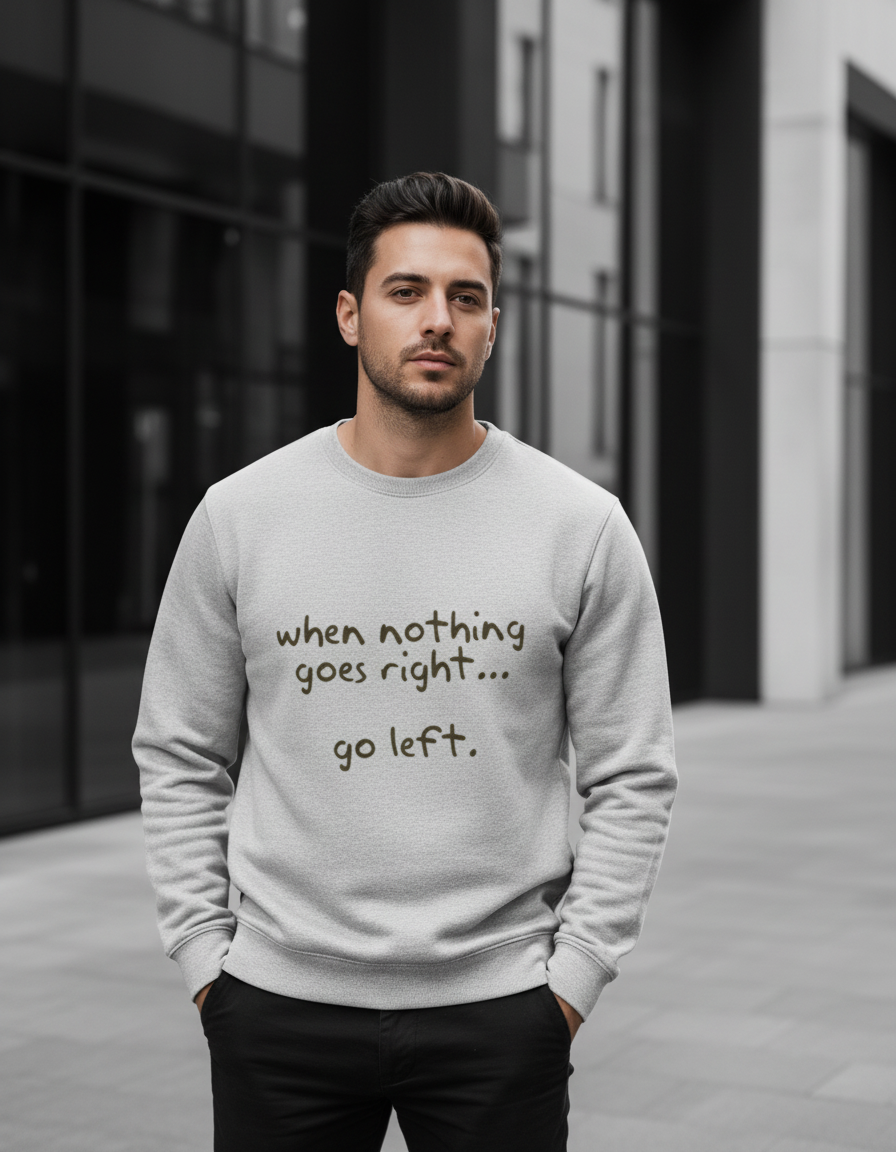 "Go Left" Funny Sarcastic Quote Sweatshirt | 300 GSM Heavyweight Cotton Fleece