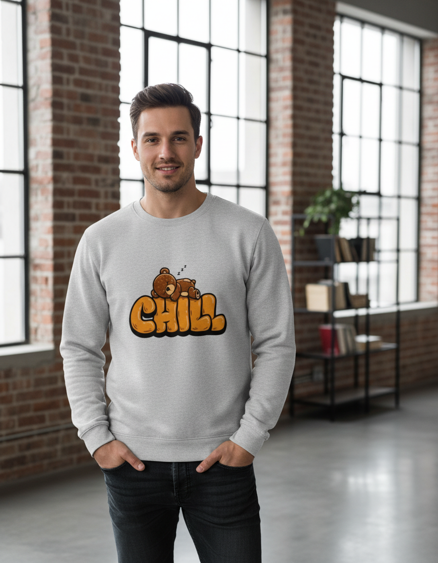 "CHILL" Teddy Bear Graphic Sweatshirt | Cozy 300 GSM Heavyweight Fleece