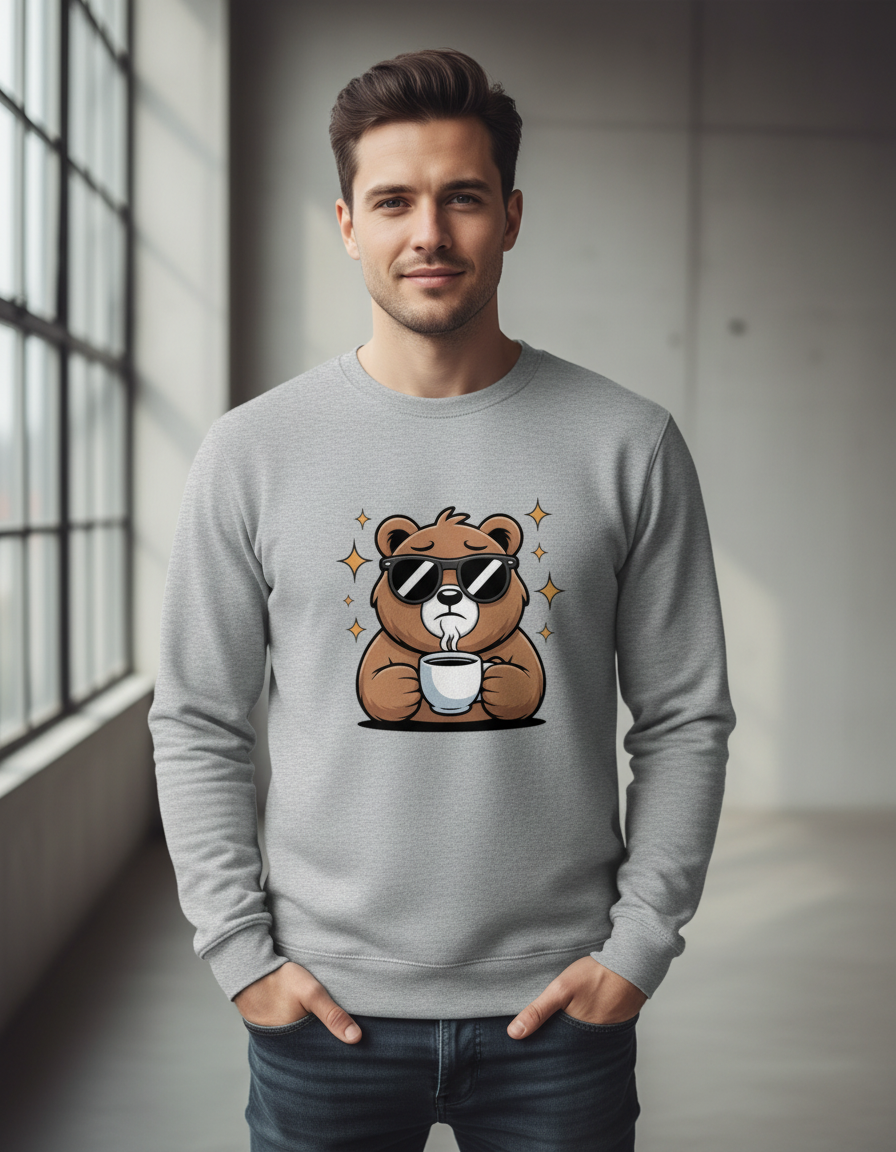 Coffee Bear Graphic Sweatshirt | Unbothered Caffeine Lover 300 GSM Fleece