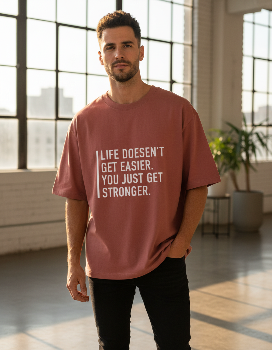 "Get Stronger" Motivational T-Shirt | Oversized 240 GSM Cotton Fitness Streetwear