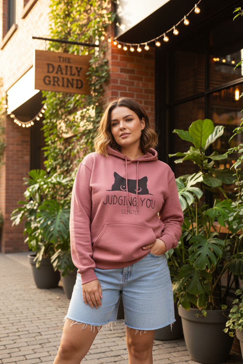 Women's "Judging You Silently" Cat Hoodie - 100% Cotton 300 GSM Fleece