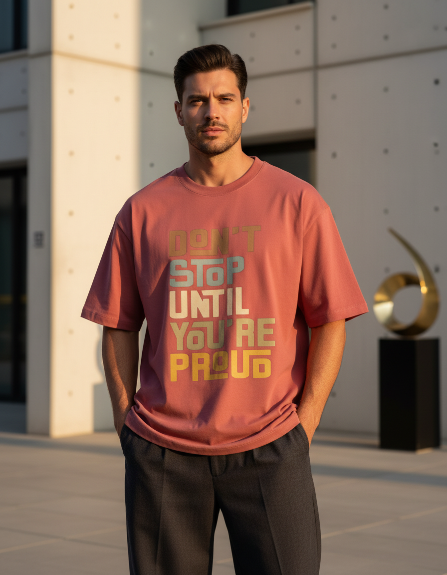 Oversized Graphic T-Shirt: "Don't Stop Until You're Proud" 240 GSM