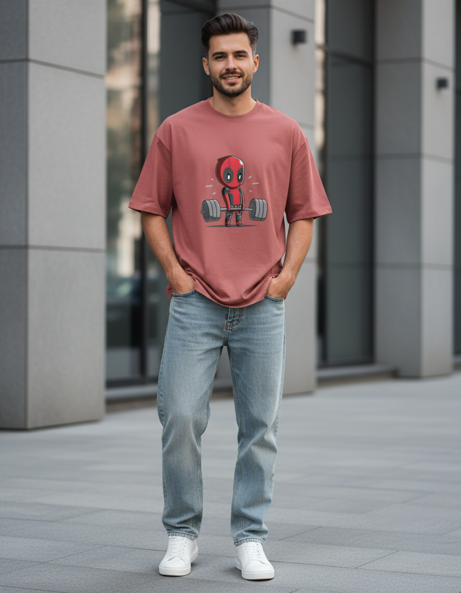 Oversized Chibi Deadpool Deadlift T-Shirt | Gym & Comic Streetwear